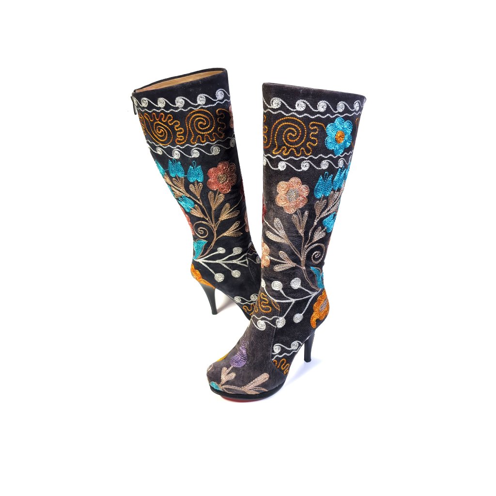 Vtg Demir Floral Embroidered Heeled Boot Womens Size 36 | Us 6